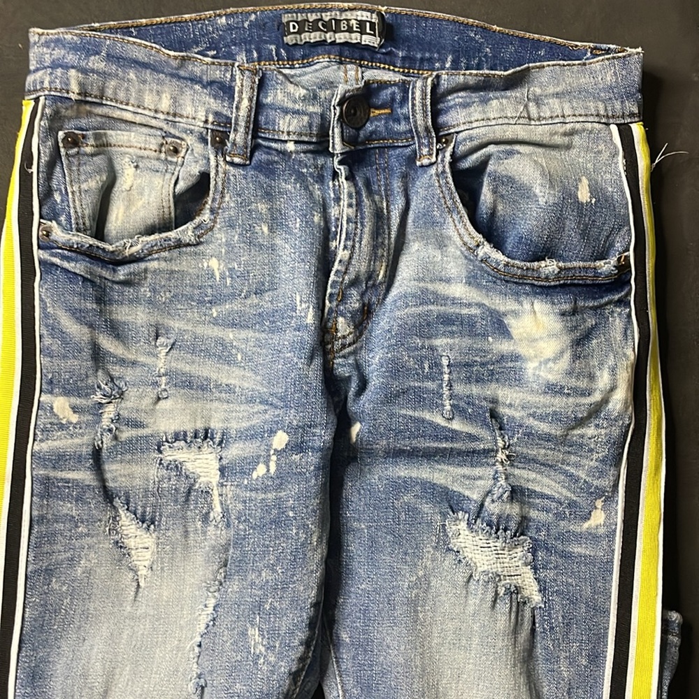 DECIBEL Jeans Mens Distressed Paint Marks Striped Faded Men Denim Jeans - Picture 3 of 8